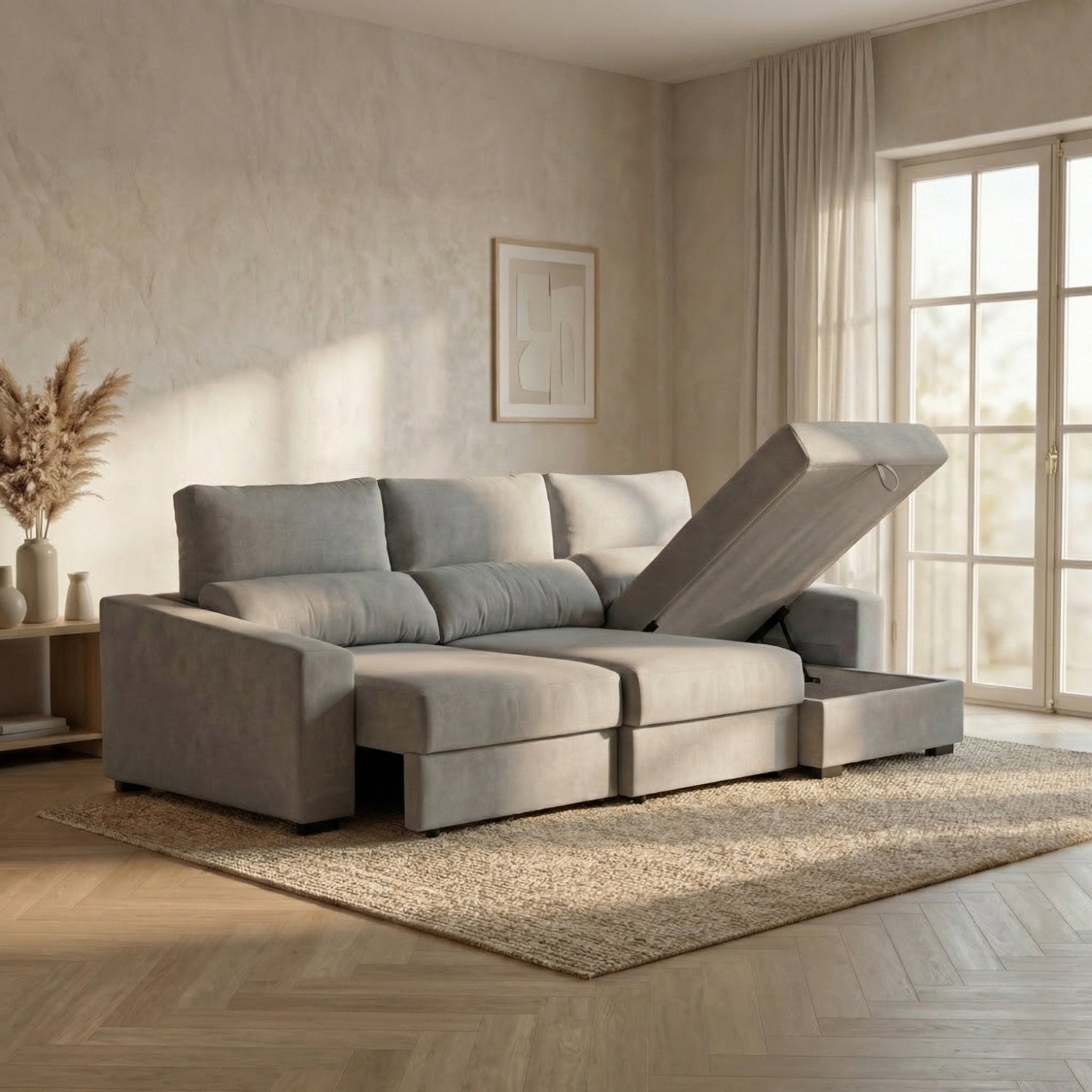 Sofá Cama de 4 Lugares com Chaise Longue Reversível - LukeBudwing