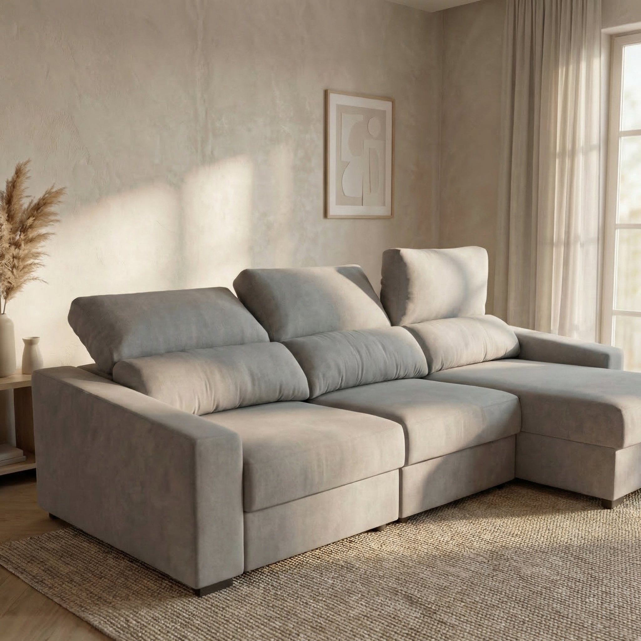 Sofá Cama de 4 Lugares com Chaise Longue Reversível - LukeBudwing