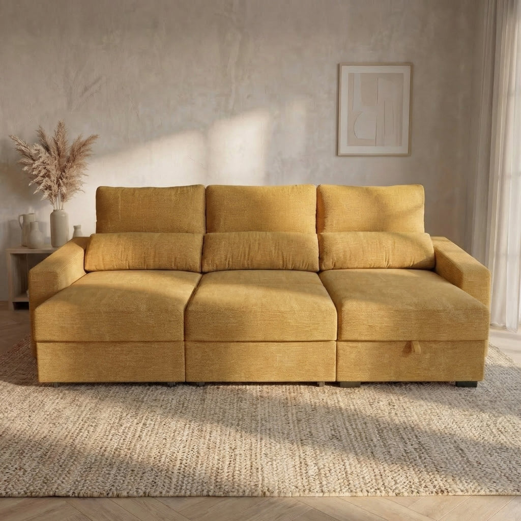 Sofá Cama de 4 Lugares com Chaise Longue Reversível - LukeBudwing