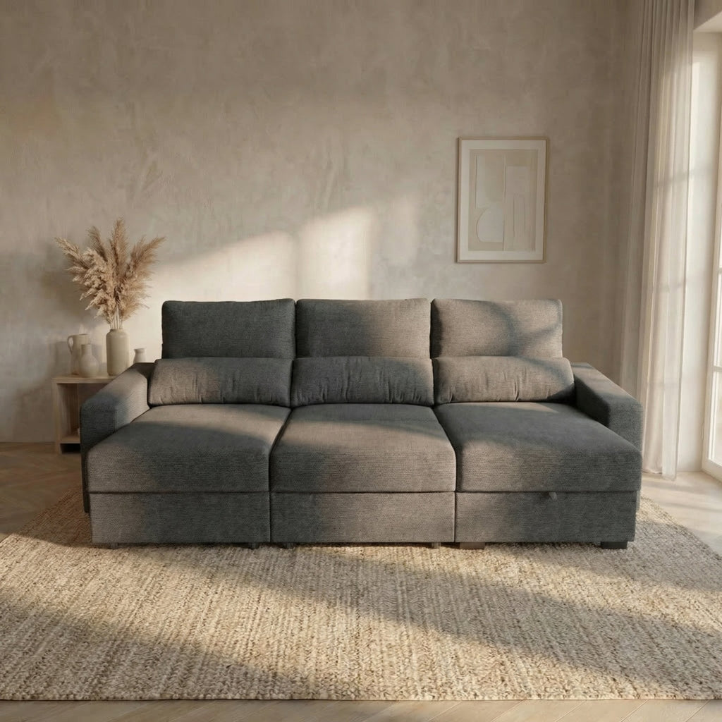 Sofá Cama de 4 Lugares com Chaise Longue Reversível - LukeBudwing