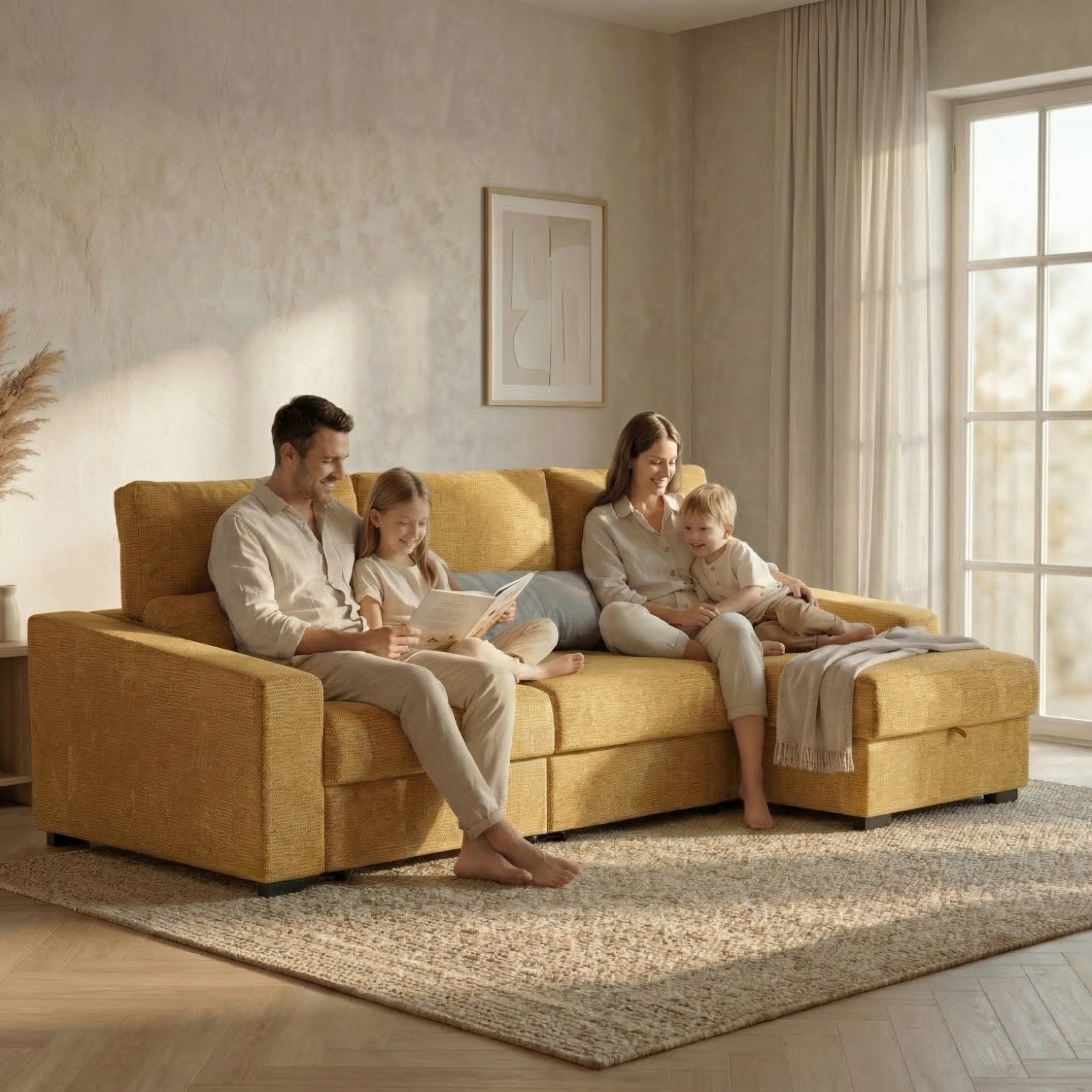 Sofá Cama de 4 Lugares com Chaise Longue Reversível - LukeBudwing