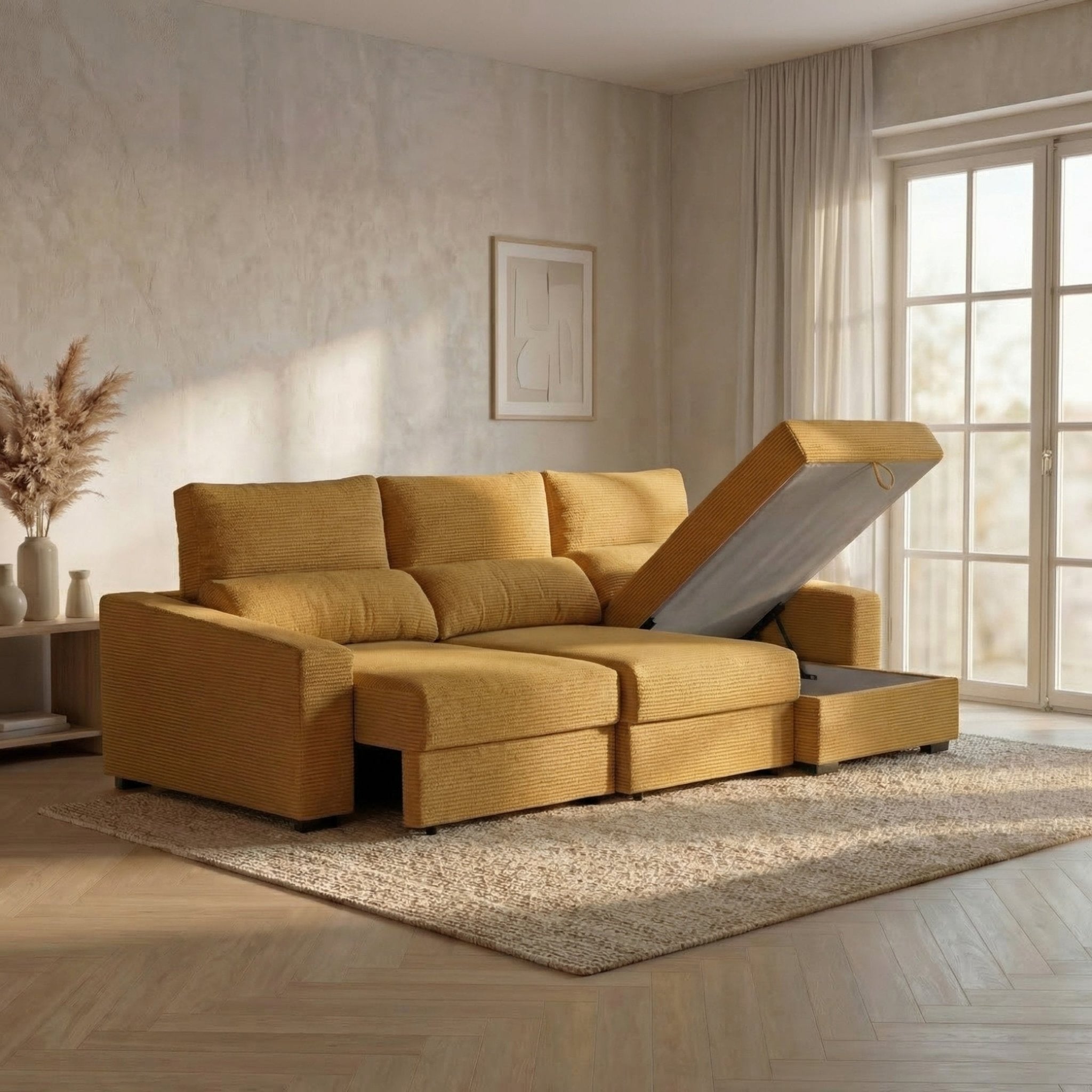Sofá Cama de 4 Lugares com Chaise Longue Reversível - LukeBudwing