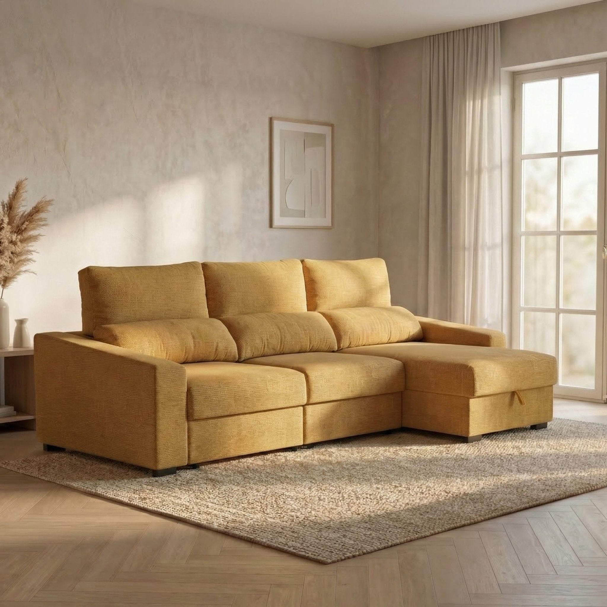 Sofá Cama de 4 Lugares com Chaise Longue Reversível - LukeBudwing