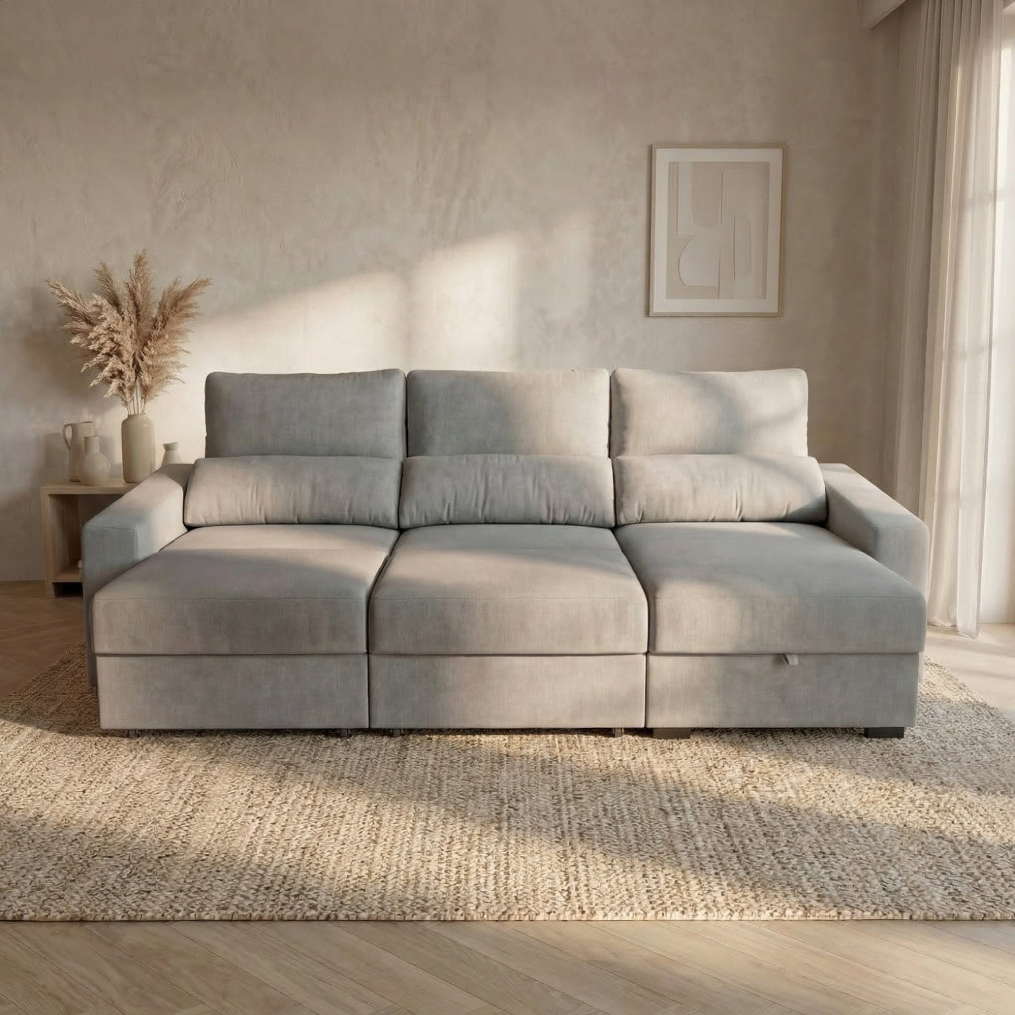 Sofá Cama de 4 Lugares com Chaise Longue Reversível - LukeBudwing