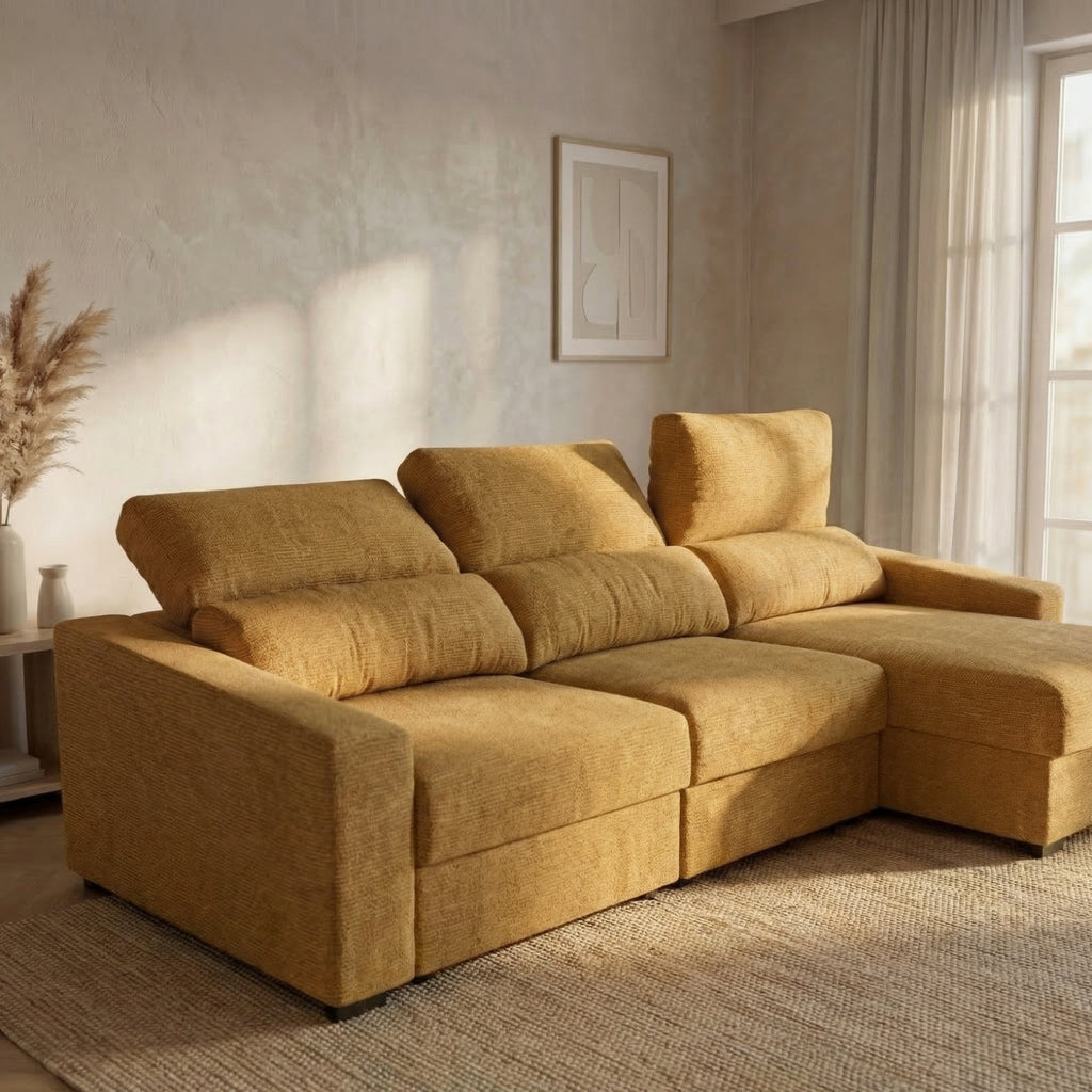 Sofá Cama de 4 Lugares com Chaise Longue Reversível - LukeBudwing