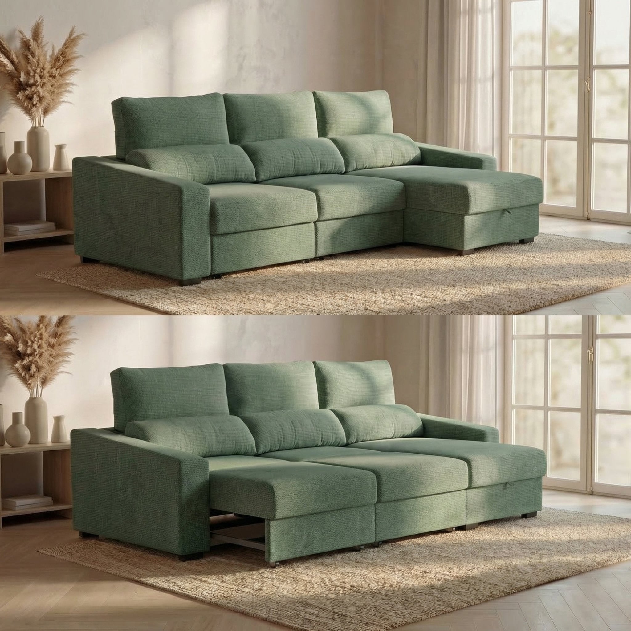 Sofá Cama de 4 Lugares com Chaise Longue Reversível - LukeBudwing