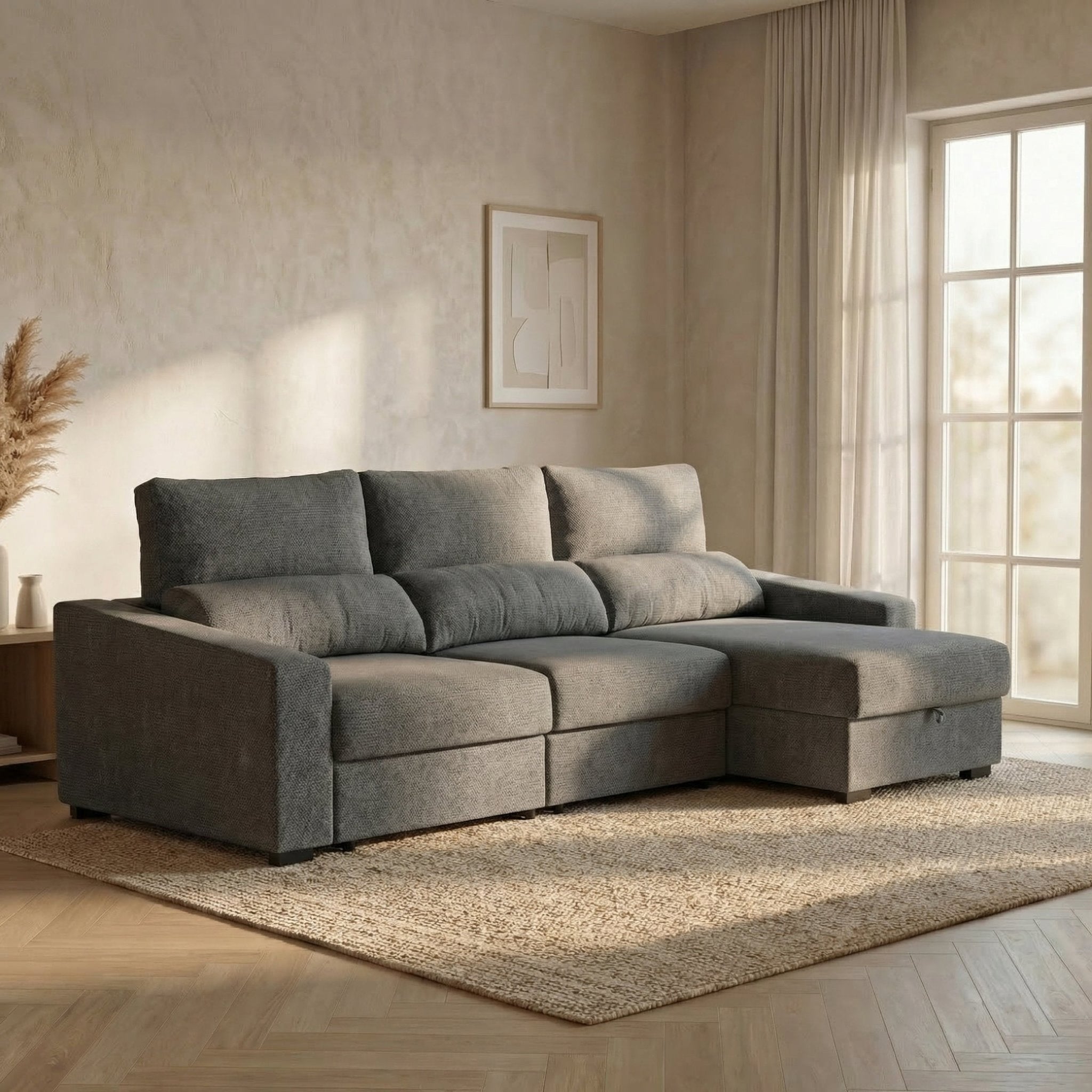 Sofá Cama de 4 Lugares com Chaise Longue Reversível - LukeBudwing