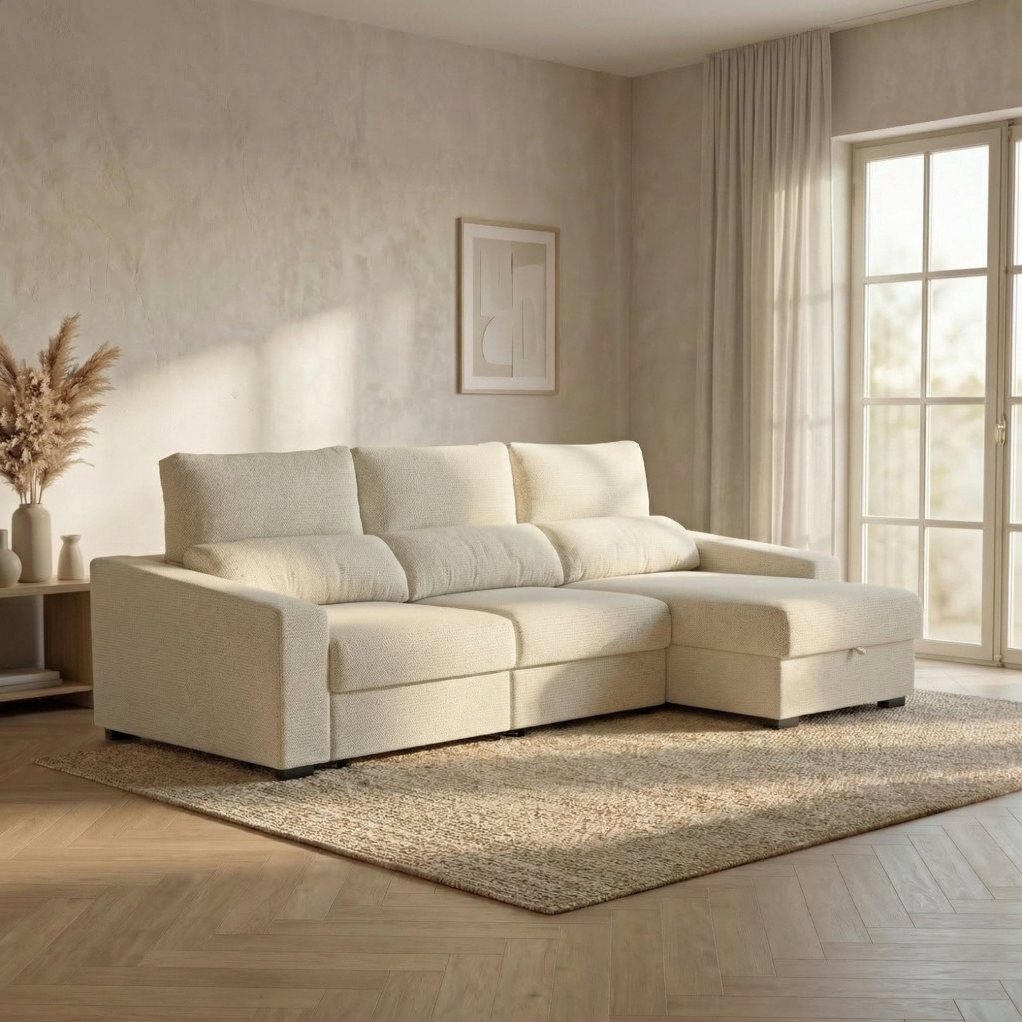 Sofá Cama de 4 Lugares com Chaise Longue Reversível - LukeBudwing