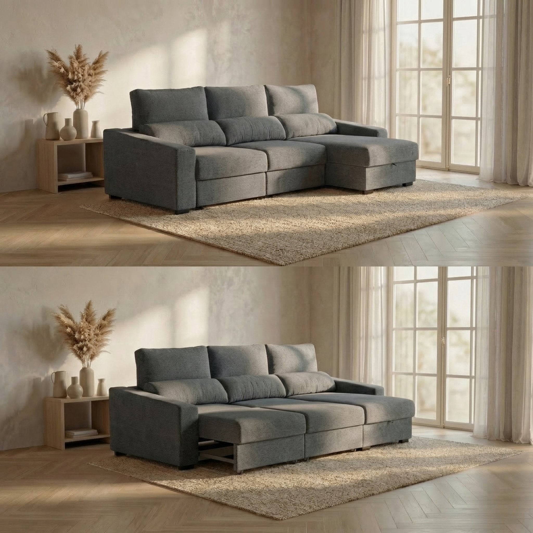 Sofá Cama de 4 Lugares com Chaise Longue Reversível - LukeBudwing