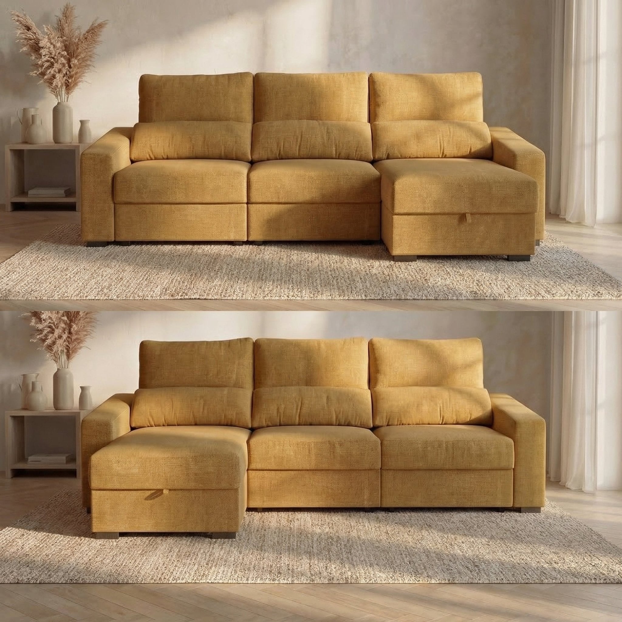 Sofá Cama de 4 Lugares com Chaise Longue Reversível - LukeBudwing