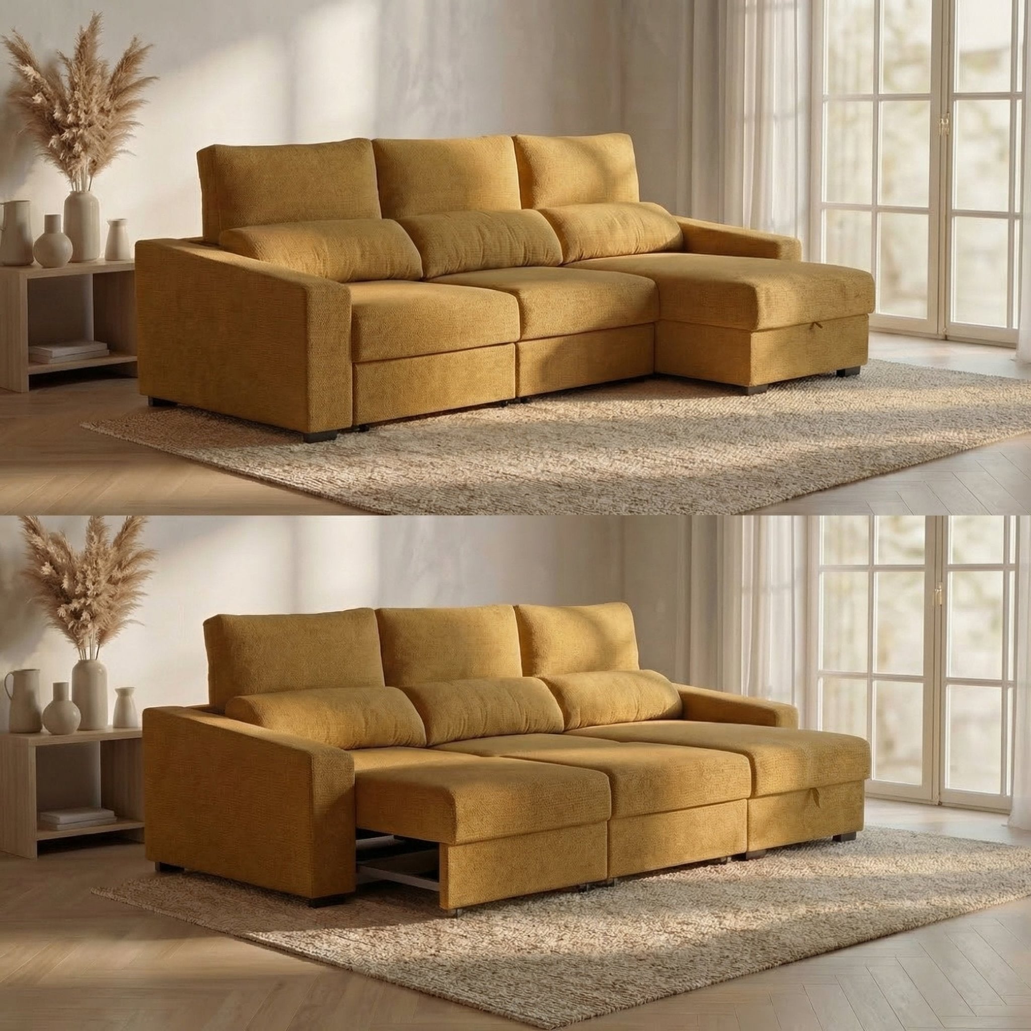 Sofá Cama de 4 Lugares com Chaise Longue Reversível - LukeBudwing