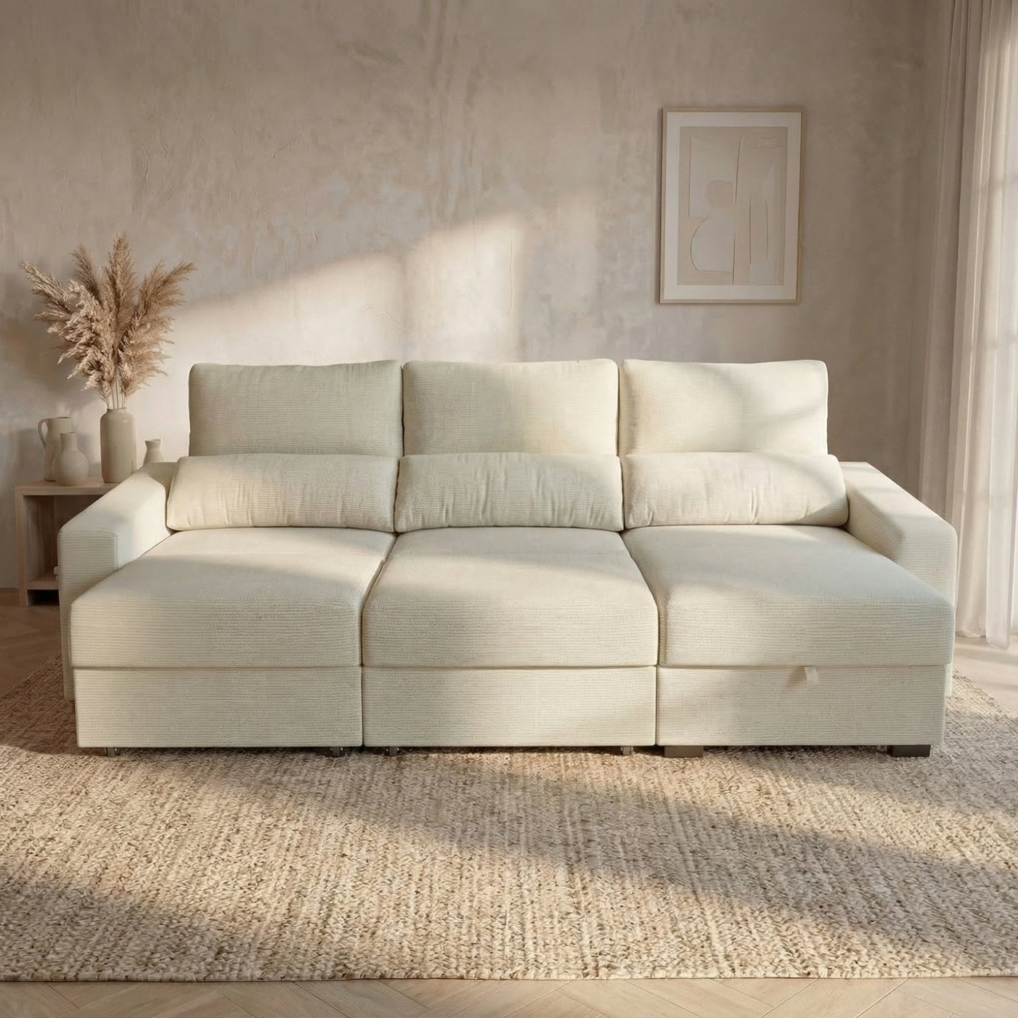 Sofá Cama de 4 Lugares com Chaise Longue Reversível - LukeBudwing