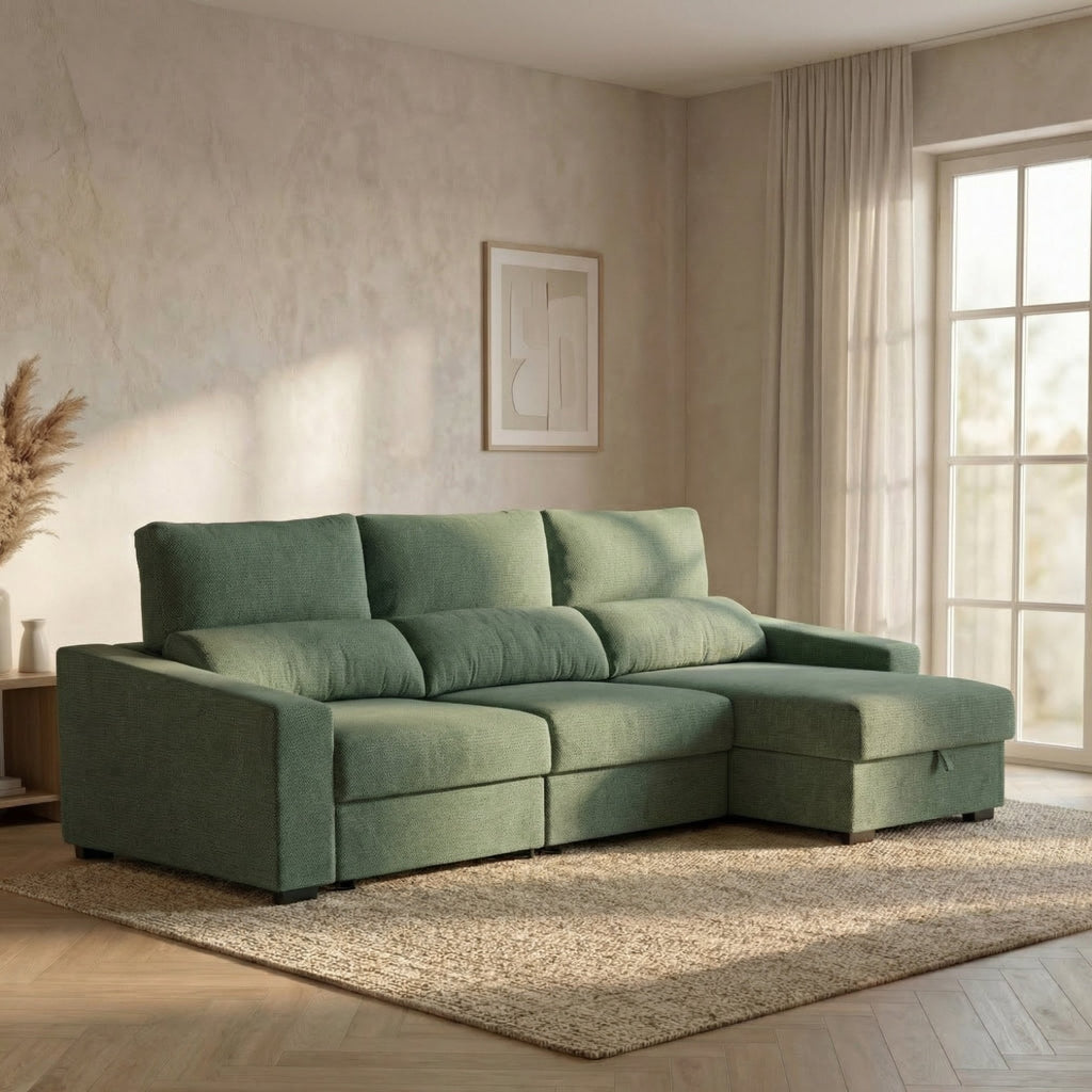 Sofá Cama de 4 Lugares com Chaise Longue Reversível - LukeBudwing