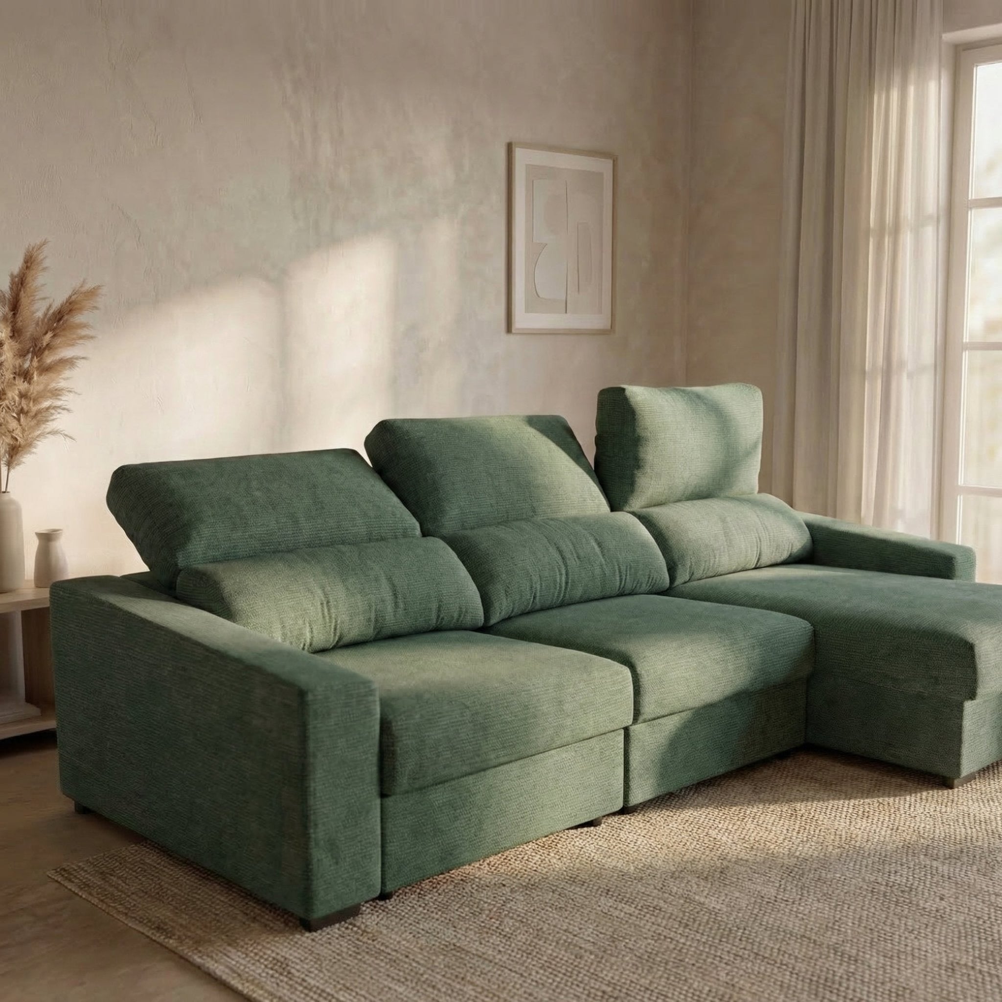 Sofá Cama de 4 Lugares com Chaise Longue Reversível - LukeBudwing