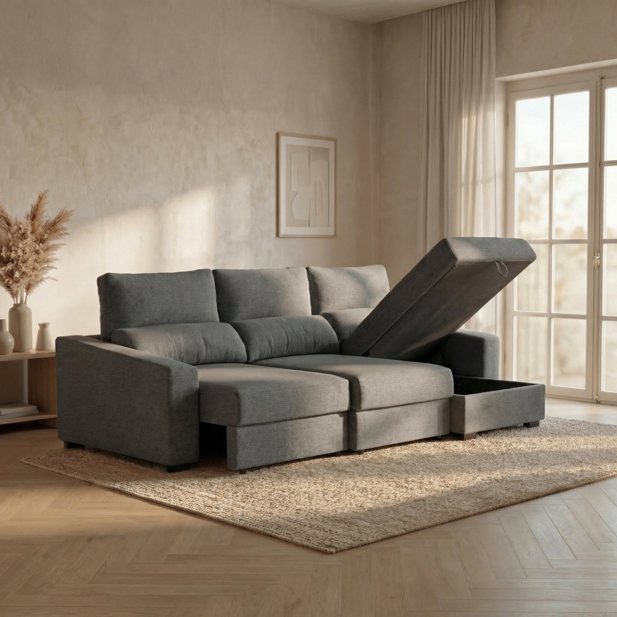 Sofá Cama de 4 Lugares com Chaise Longue Reversível - LukeBudwing