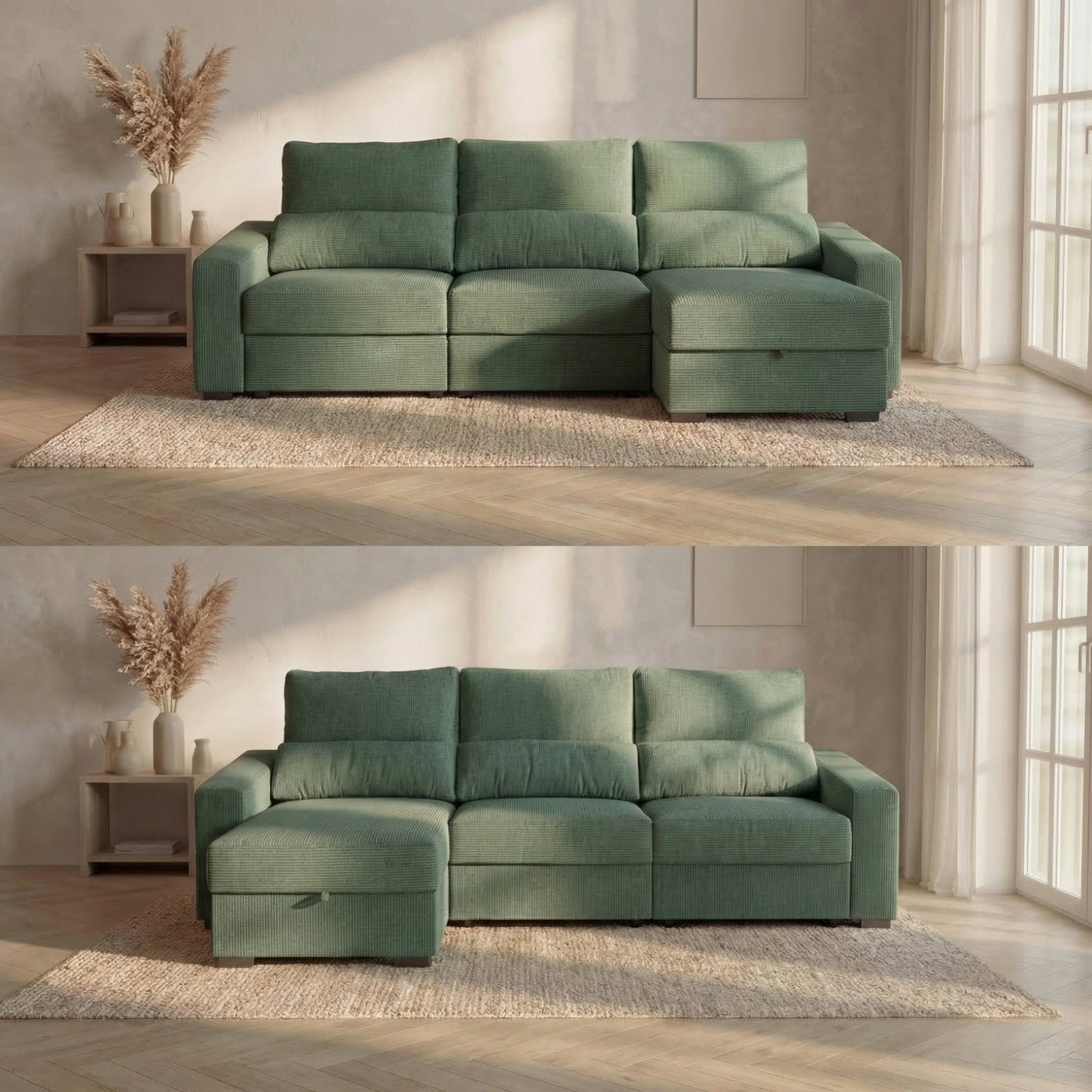 Sofá Cama de 4 Lugares com Chaise Longue Reversível - LukeBudwing