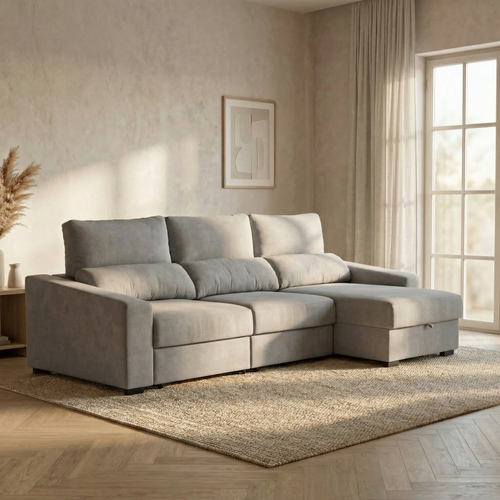 Sofá Cama de 4 Lugares com Chaise Longue Reversível - LukeBudwing