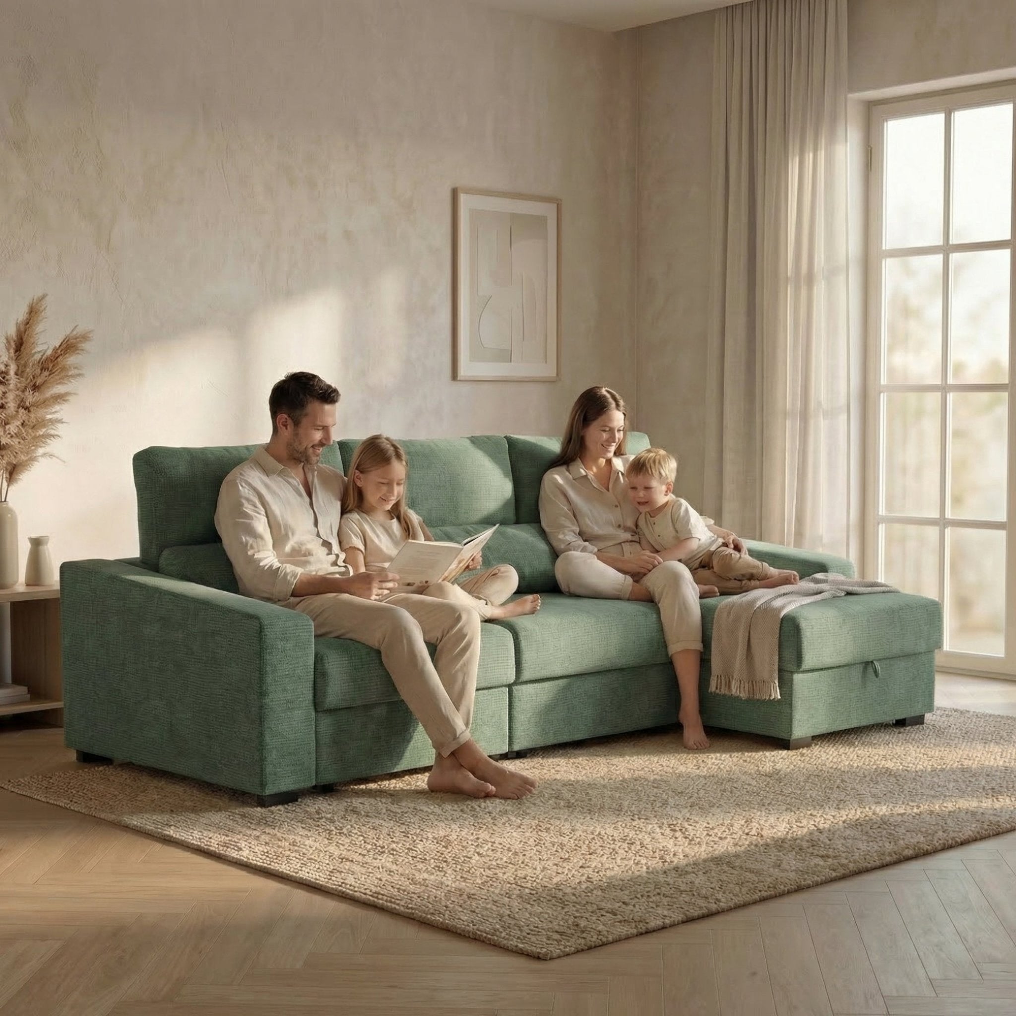 Sofá Cama de 4 Lugares com Chaise Longue Reversível - LukeBudwing