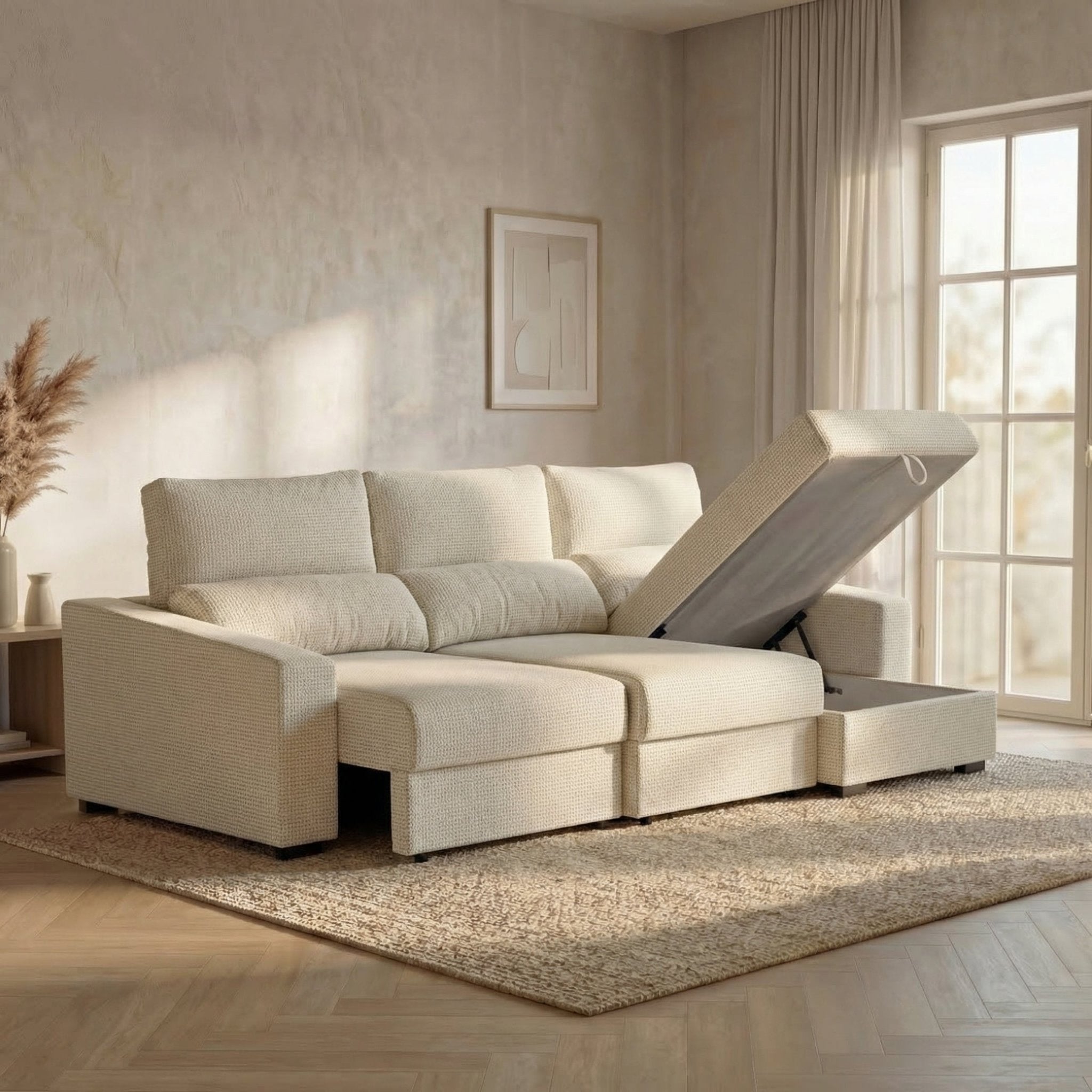 Sofá Cama de 4 Lugares com Chaise Longue Reversível - LukeBudwing