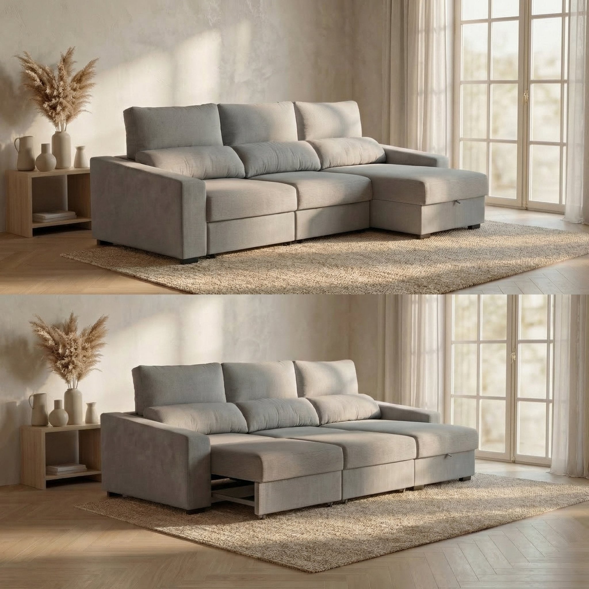 Sofá Cama de 4 Lugares com Chaise Longue Reversível - LukeBudwing