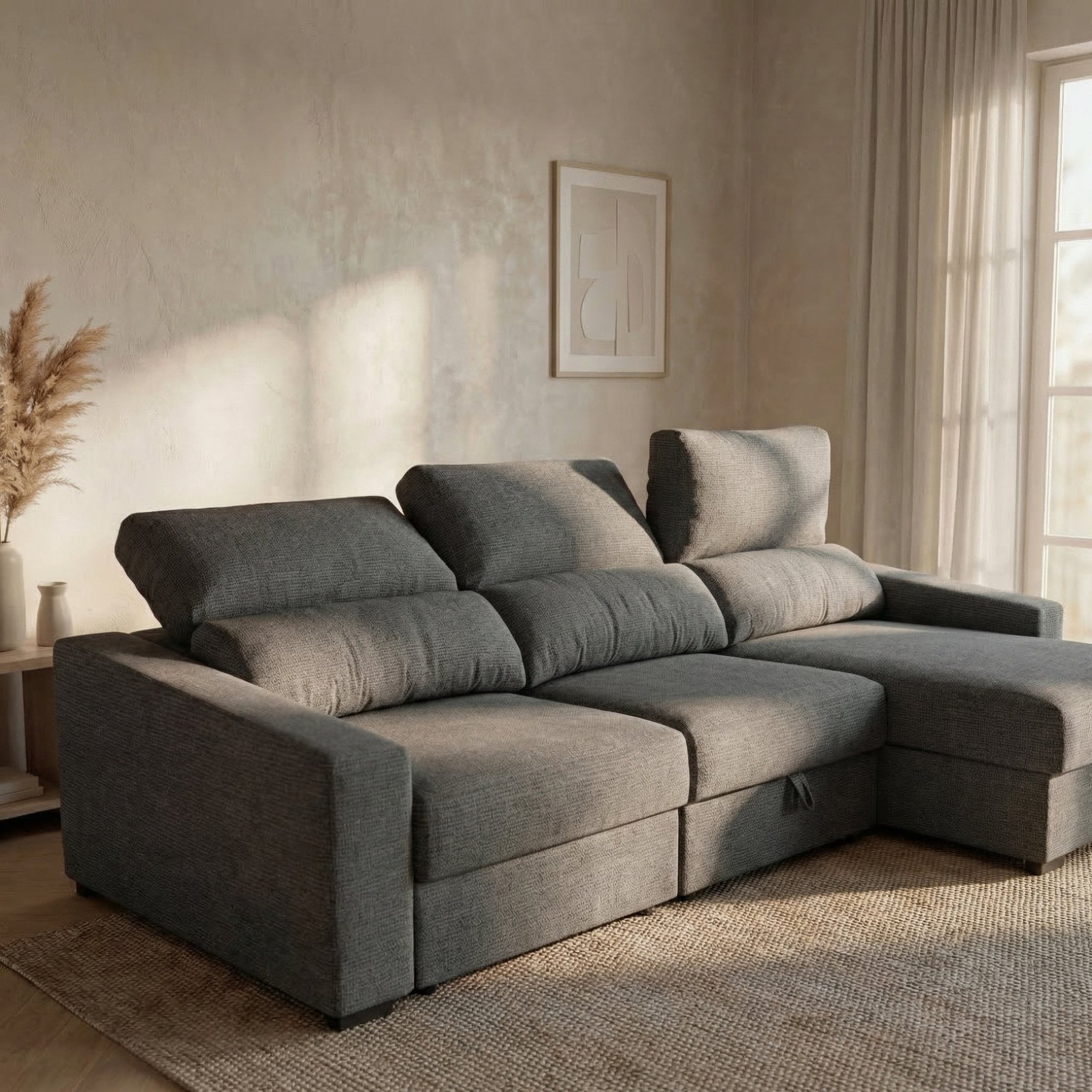 Sofá Cama de 4 Lugares com Chaise Longue Reversível - LukeBudwing