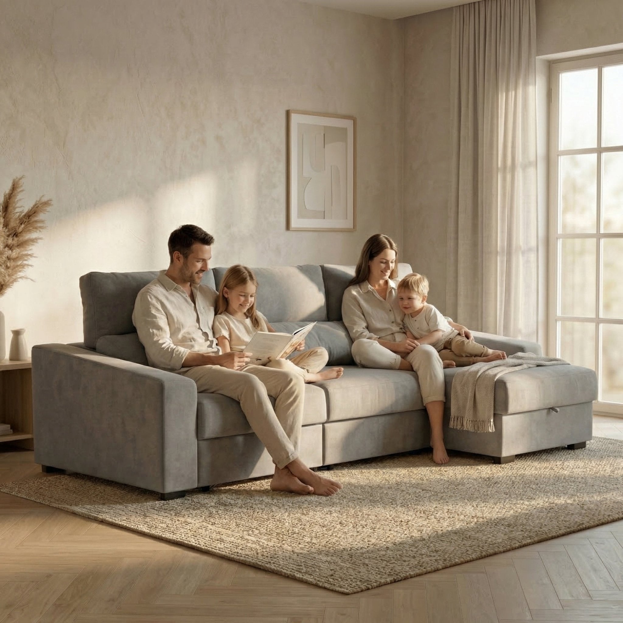 Sofá Cama de 4 Lugares com Chaise Longue Reversível - LukeBudwing