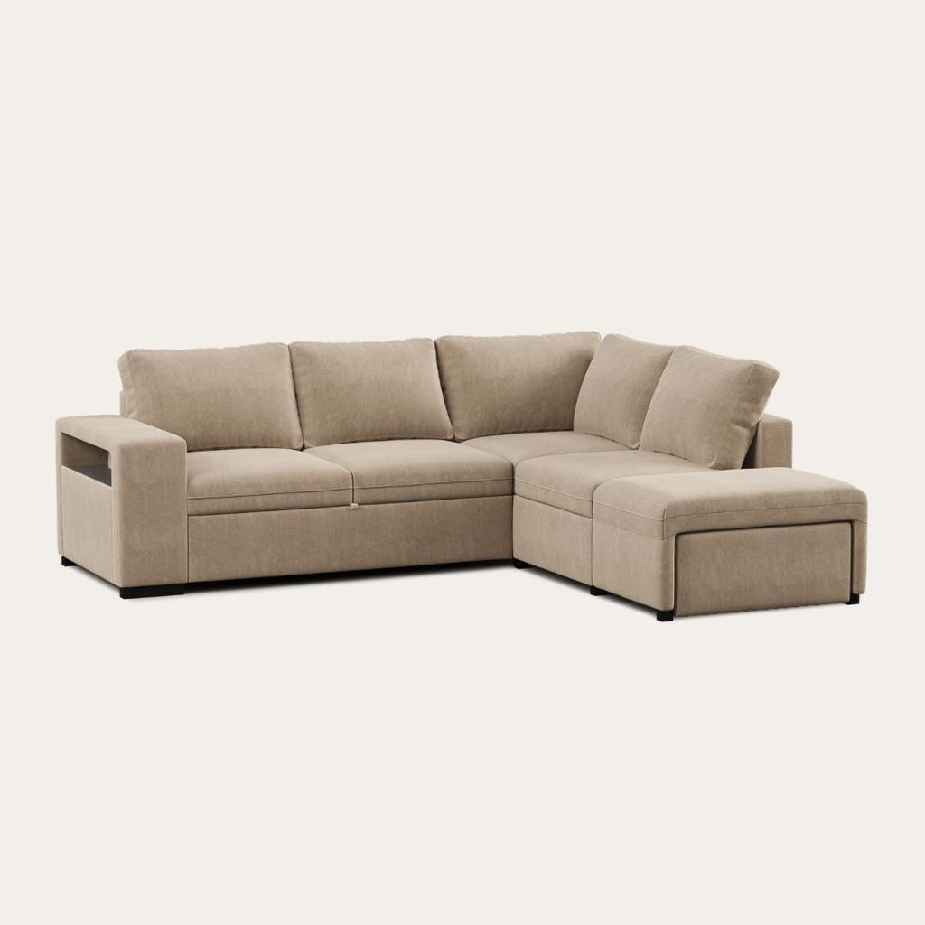 Sofá - cama de canto de 4 lugares com puff e arrumação extra – ZurieSofa BedBudwing
