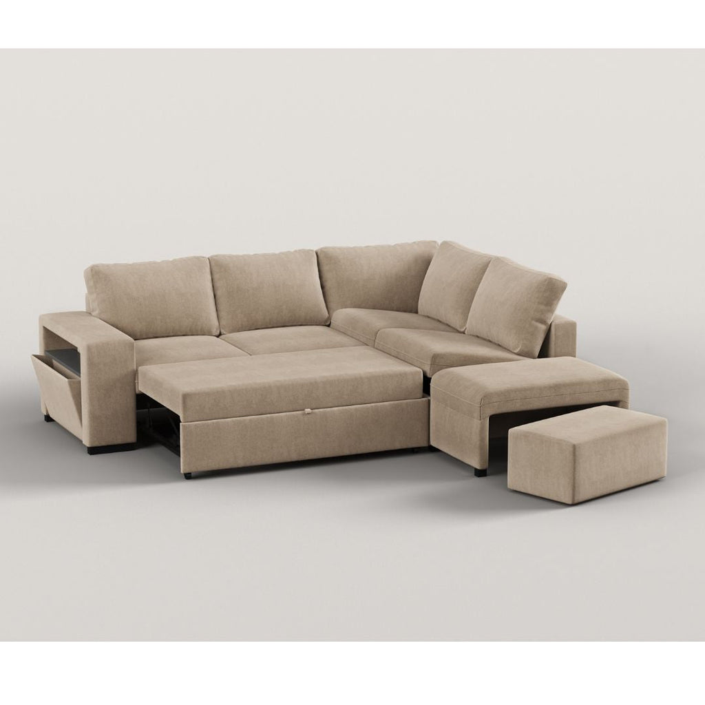 Sofá - cama de canto de 4 lugares com puff e arrumação extra – ZurieSofa BedBudwing