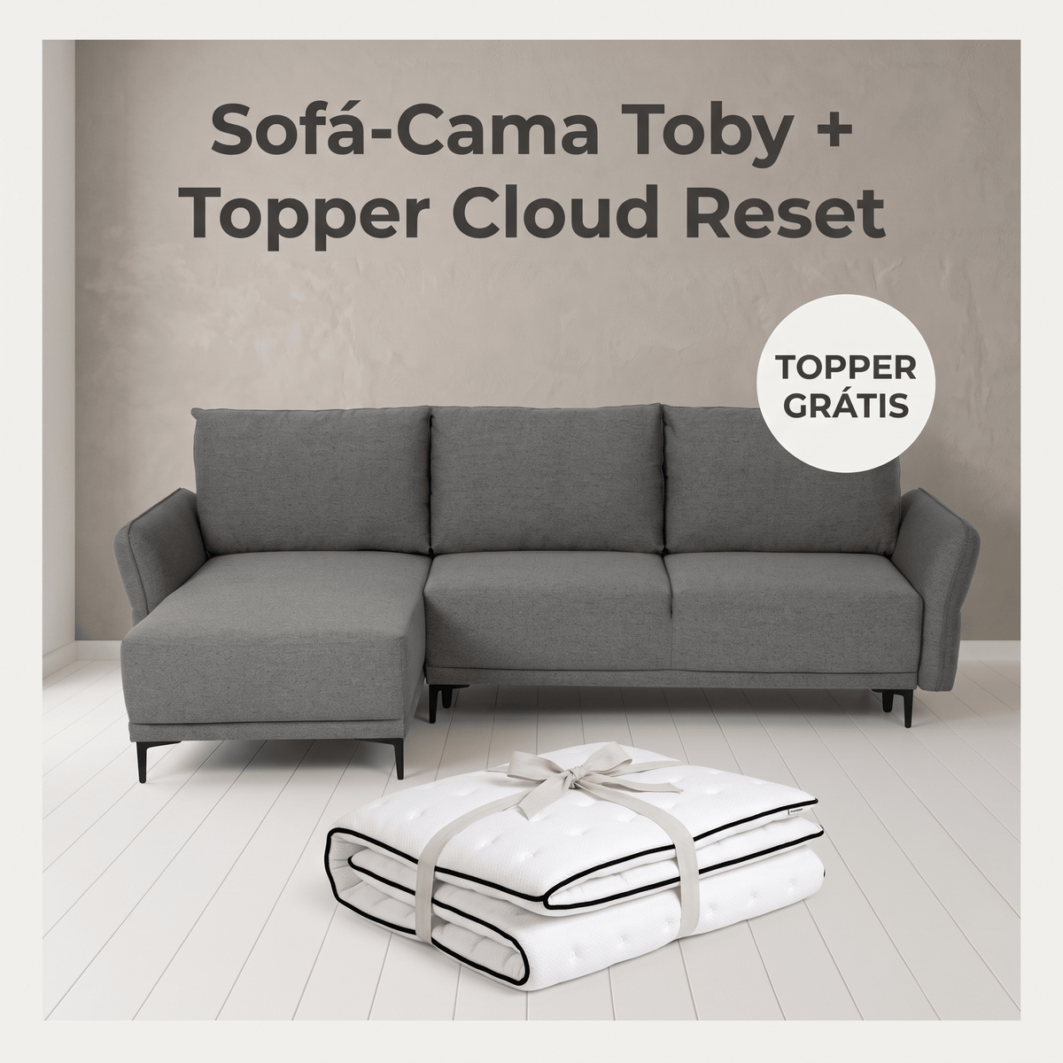 Sofá-cama TOBY Cloud com chaise longue reversível e topper incluídoBudwing