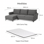 Sofá-cama TOBY Cloud com chaise longue reversível e topper incluídoBudwing